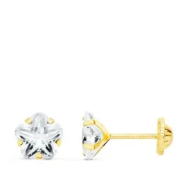 Pendientes oro 18k flor circonita 6 mm. tornillo