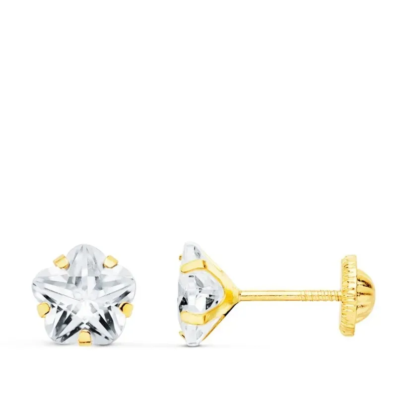 Pendientes oro 18k flor circonita 6 mm. tornillo