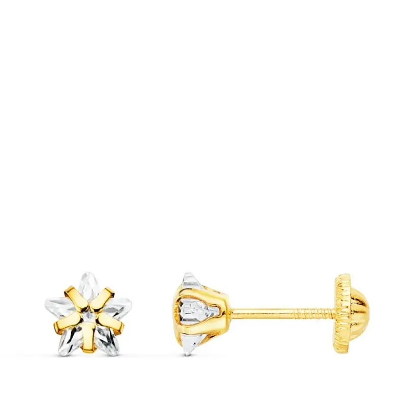 Pendientes oro 18k estrella 5 mm. circonita garras tornillo