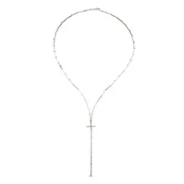 Gargantilla oro blanco 18k semirrígida mujer colgante cruz circonitas
