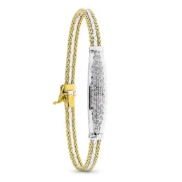 Pulsera oro bicolor 18k mujer semirrígida circonitas centro lisa comb