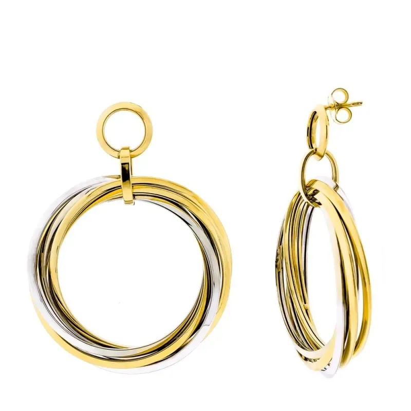 Pendientes oro bicolor 18k aros 46 mm. mujer entrelazados presión