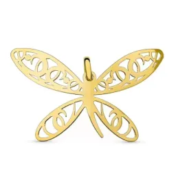 Colgante oro 18k mujer 51 mm. libelula calada combinada lisa