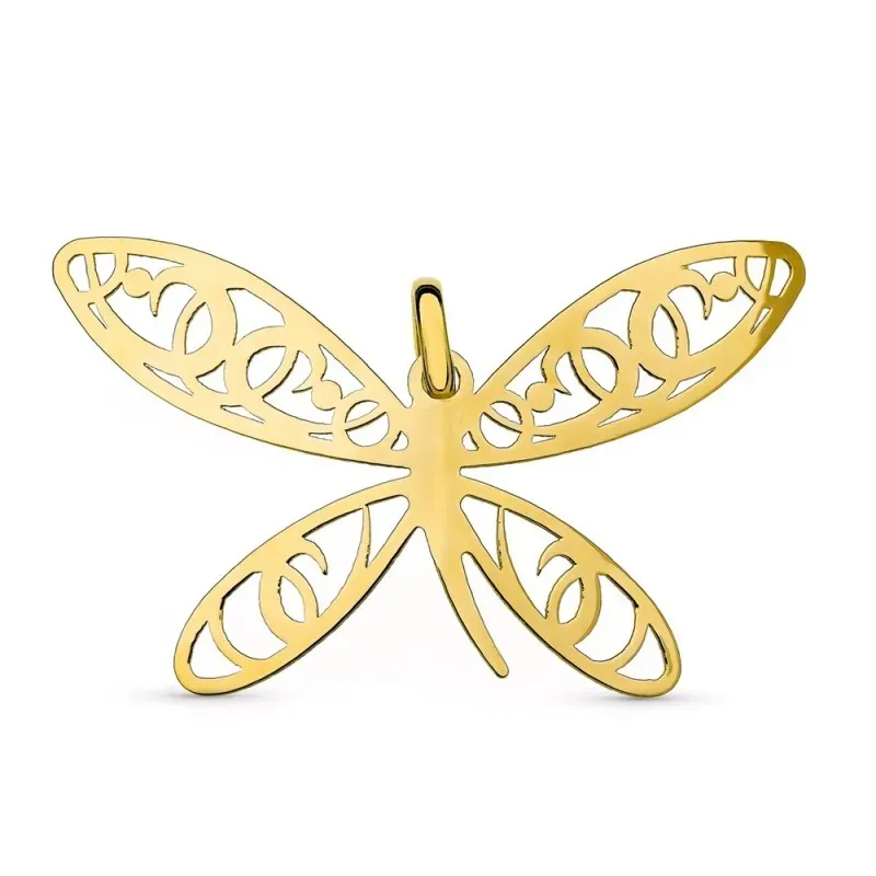 Colgante oro 18k mujer 51 mm. libelula calada combinada lisa