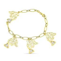 Pulsera oro bicolor 18k mujer 19.5 cm. defines calados colgantes