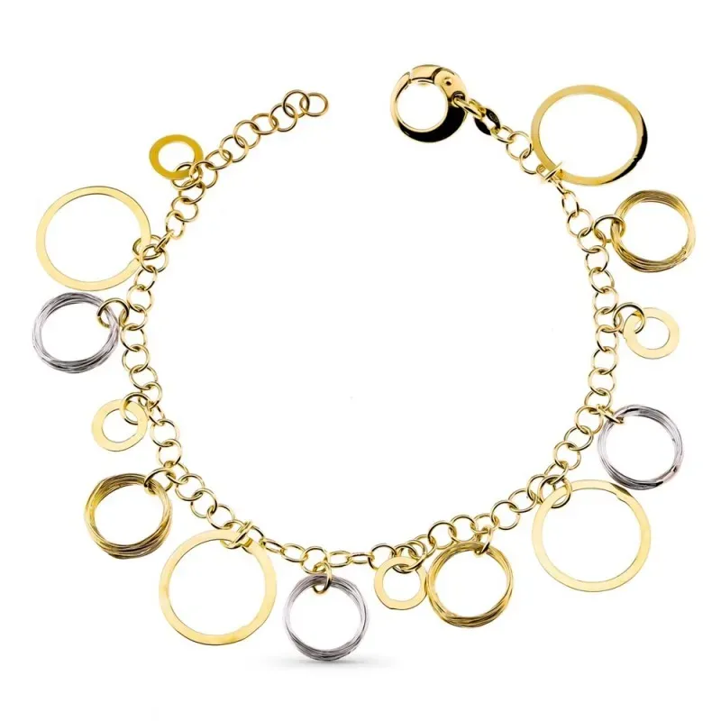 Pulsera oro bicolor 18k mujer aros colgantes reasa