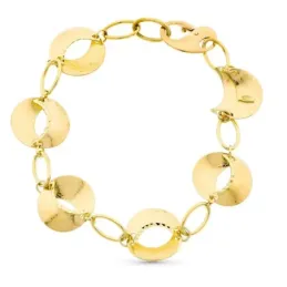 Pulsera oro 18k mujer medias lunas combinadas eslabones mosquetón