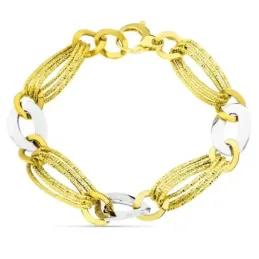 Pulsera oro bicolor 18k mujer eslabones combinados reasa