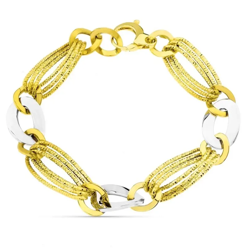 Pulsera oro bicolor 18k mujer eslabones combinados reasa