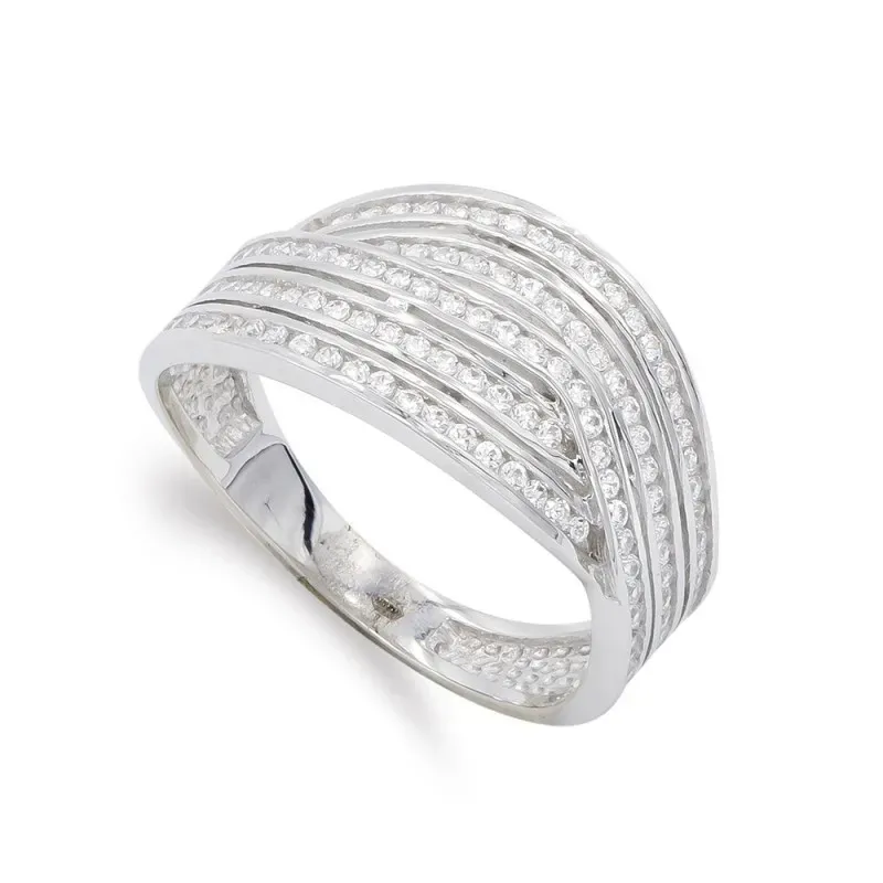 Sortija oro blanco 18k mujer circonitas barras entrelazadas