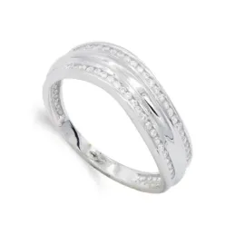 Sortija oro blanco 18k mujer circonitas formas combinadas centro lisa