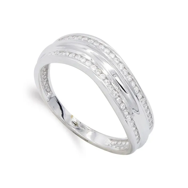Sortija oro blanco 18k mujer circonitas formas combinadas centro lisa