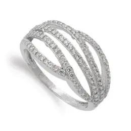 Sortija oro blanco 18k mujer circonitas barras caladas