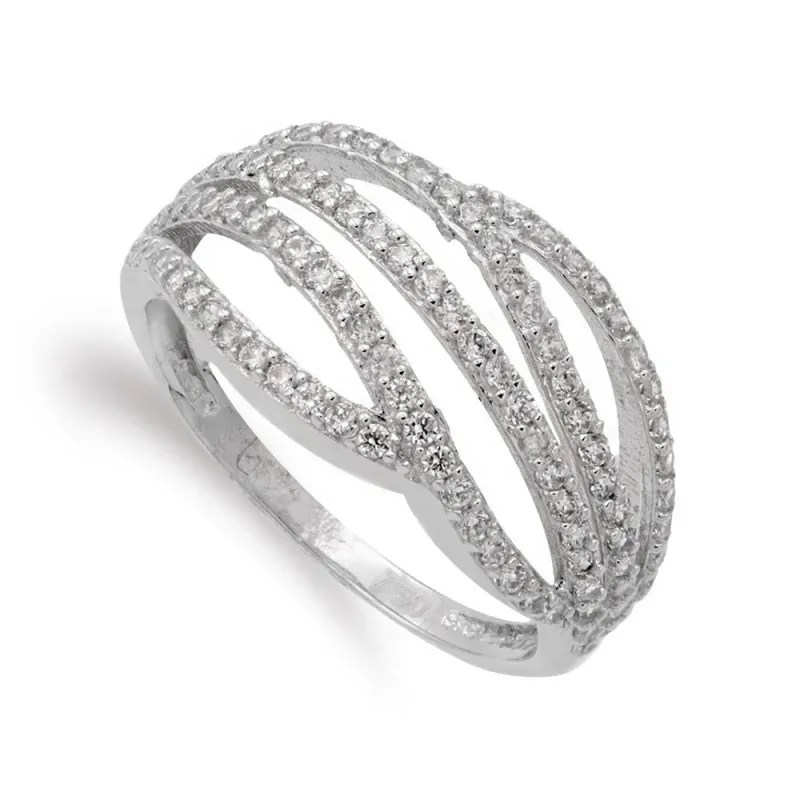Sortija oro blanco 18k mujer circonitas barras caladas