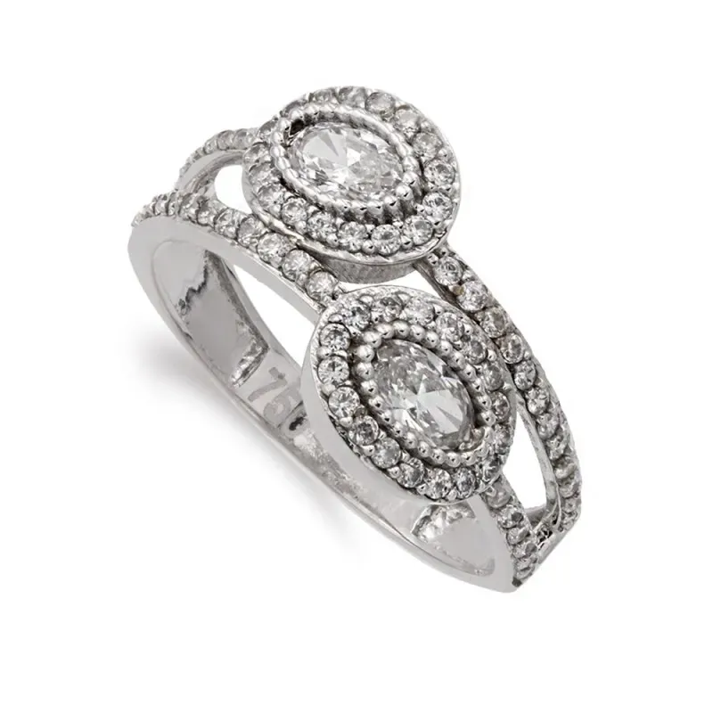 Sortija oro blanco 18k mujer formas ovaladas circonitas