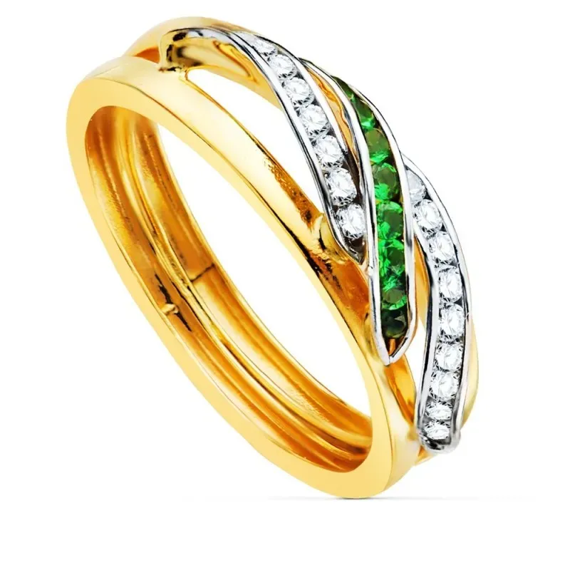 Sortija oro 18k mujer circonitas blancas combinadas verdes formas cal