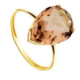 Sortija oro 18k mujer piedra centro forma pera color marrón combinada
