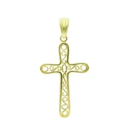 Cruz colgante oro 18k filigrana 38 mm. mujer calada