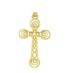 Cruz colgante oro 18k filigrana 37 mm. mujer esquinas redondas