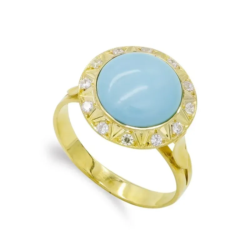 Sortija oro 18k mujer turquesa fina combinada circonitas 14 mm.