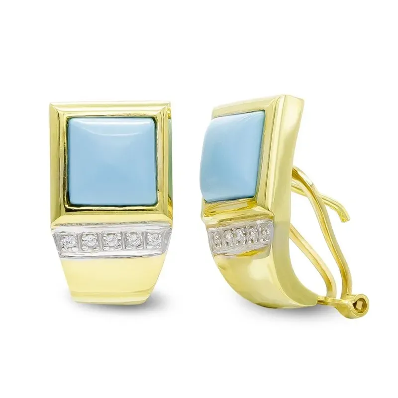 Pendientes oro 18k mujer cuadrados turquesa fina barra circonitas com