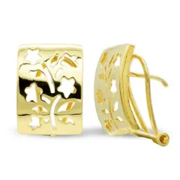 Pendientes oro 18k mujer detalles flores caladas omega