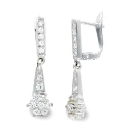 Pendientes oro blanco 18k mujer barra vertical combinada formas circo