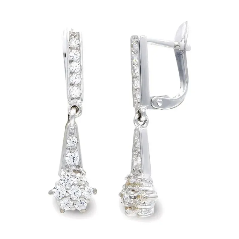 Pendientes oro blanco 18k mujer barra vertical combinada formas circo