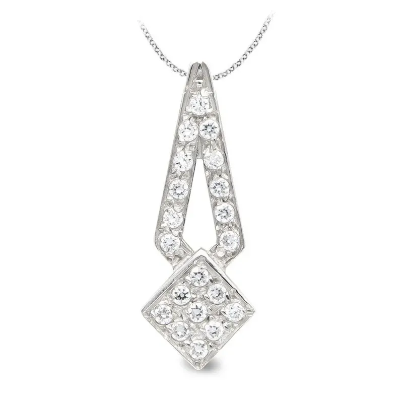 Gargantilla oro blanco 18k mujer colgante circonitas rombo combinadas