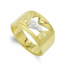 Sortija oro bicolor 18k mujer circonitas triángulos calados