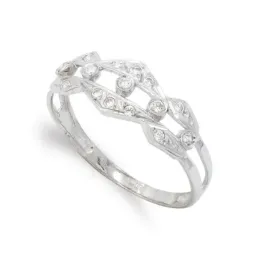 Sortija oro blanco 18k mujer circonitas formas caladas dos hilos