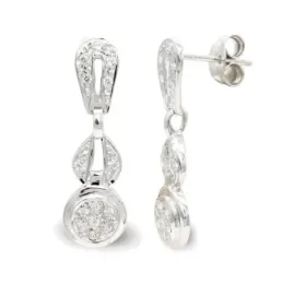 Pendientes oro blanco 18k mujer largos formas combinadas circonitas p