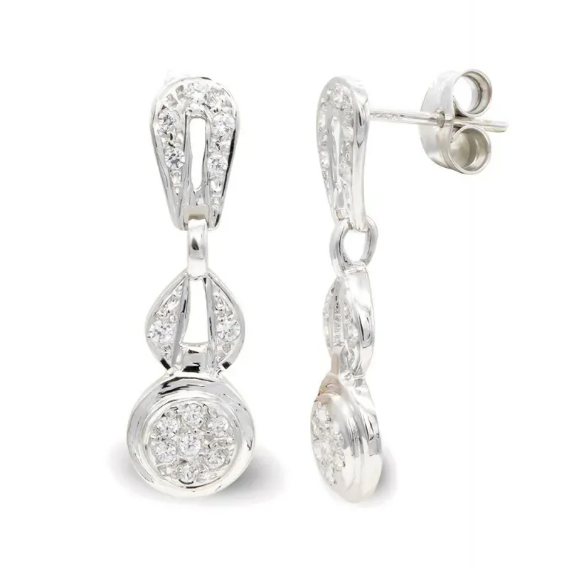 Pendientes oro blanco 18k mujer largos formas combinadas circonitas p