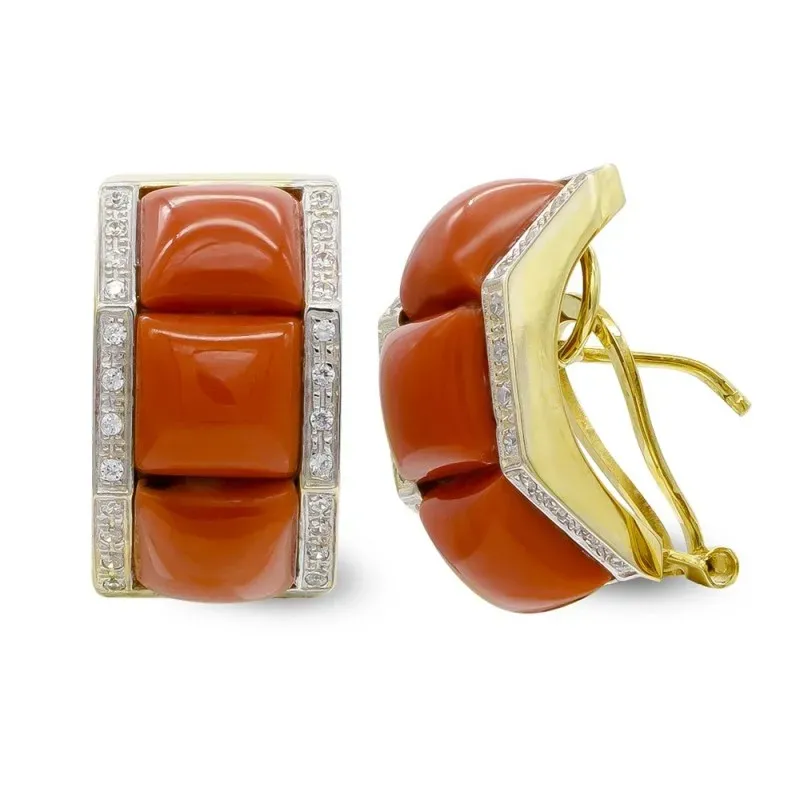 Pendientes oro 18k mujer coral fino combinado circontias omega