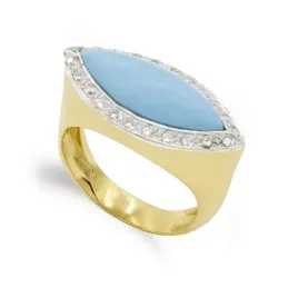 Sortija oro 18k mujer turquesa ovalada combinada circonitas bordes