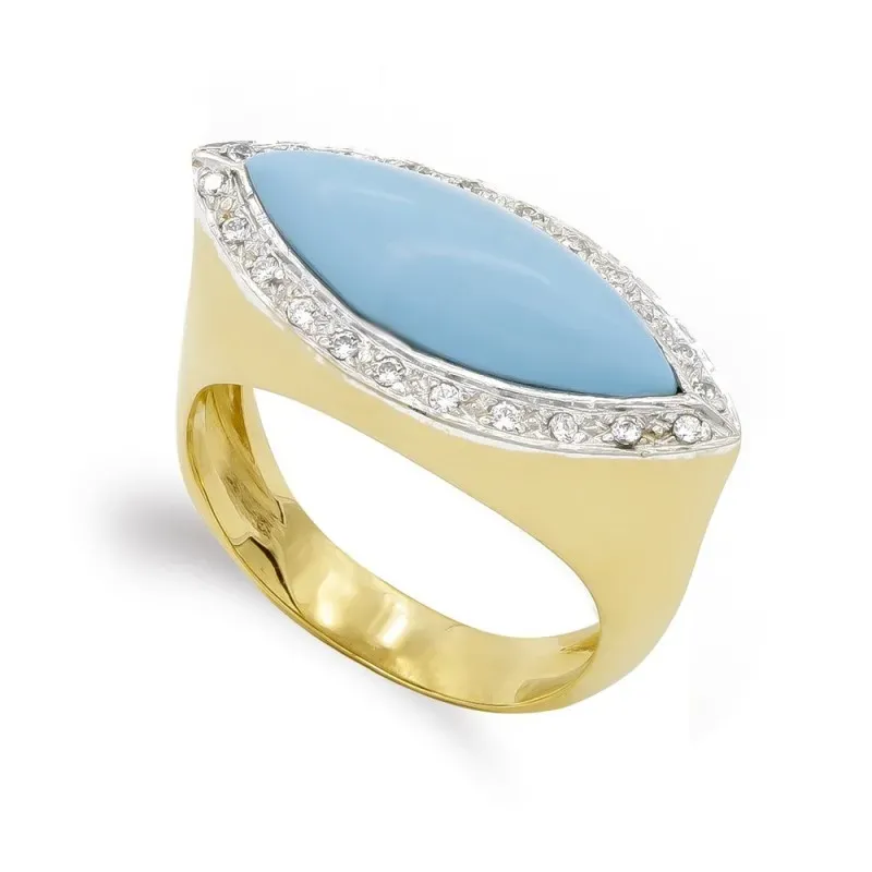 Sortija oro 18k mujer turquesa ovalada combinada circonitas bordes