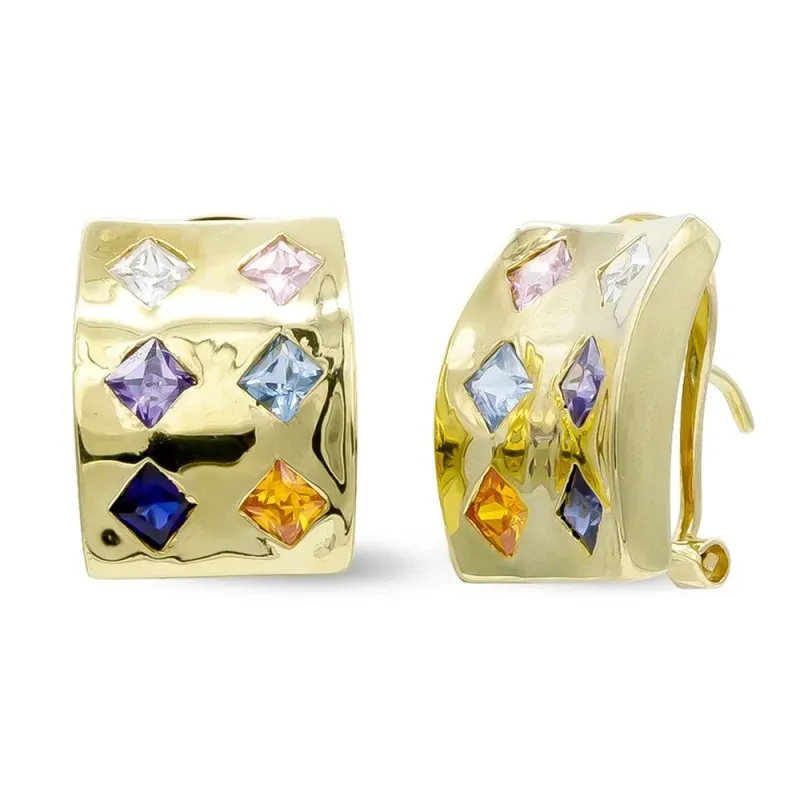 Pendientes oro 18k mujer piedras colores forma rombo combinadas lisa