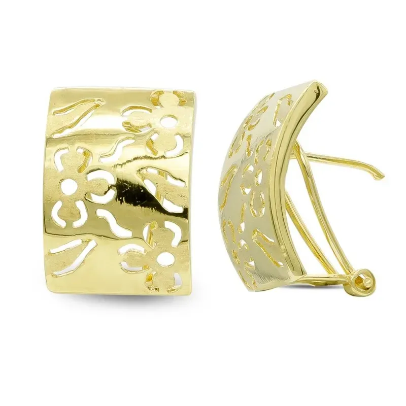Pendientes oro 18k mujer forma flor caladas combinadas lisa mate bril
