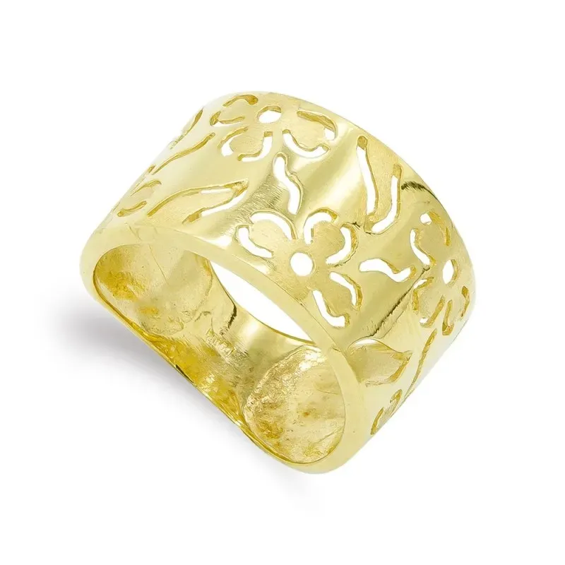 Sortija oro 18k mujer flores caladas mate brillo combinadas lisas