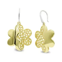 Pendientes oro bicolor 18k mujer forma flor lisa combinada calada hip