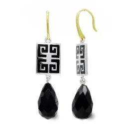 Pendientes oro bicolor 18k mujer largos forma cuadrada detalles color