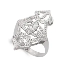 Sortija oro blanco 18k mujer lanzadera calada combinada circonitas
