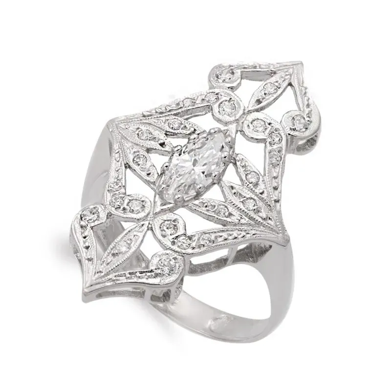 Sortija oro blanco 18k mujer lanzadera calada combinada circonitas