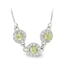 Gargantilla oro blanco 18k mujer tres círculos piedra verde centro co