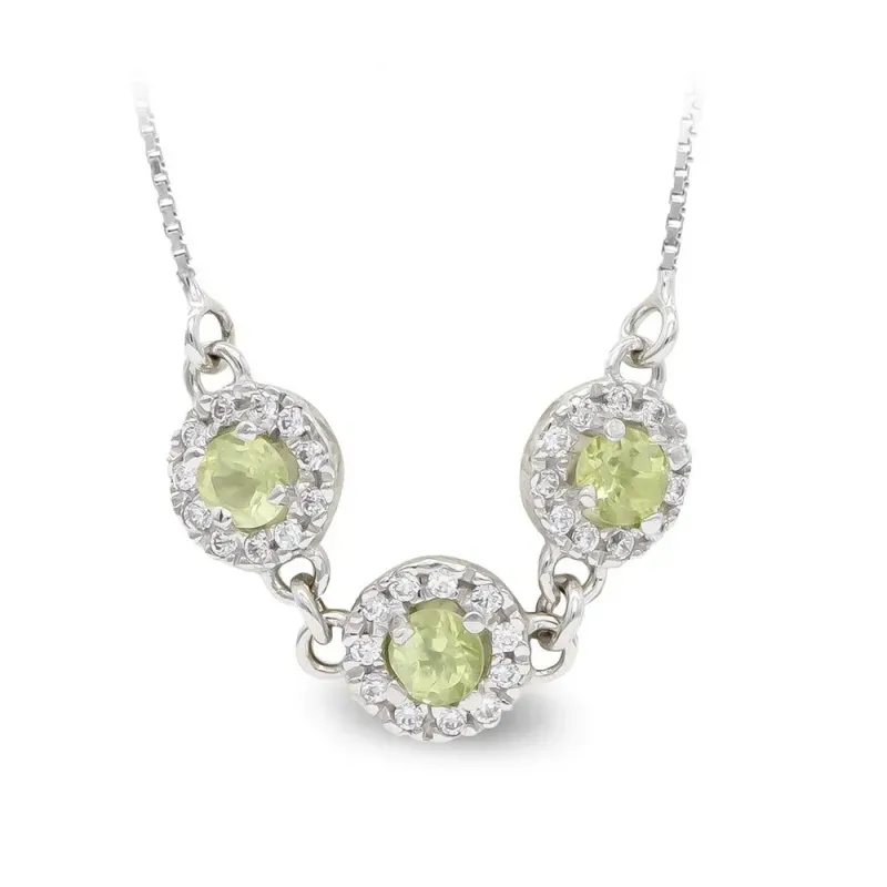 Gargantilla oro blanco 18k mujer tres círculos piedra verde centro co