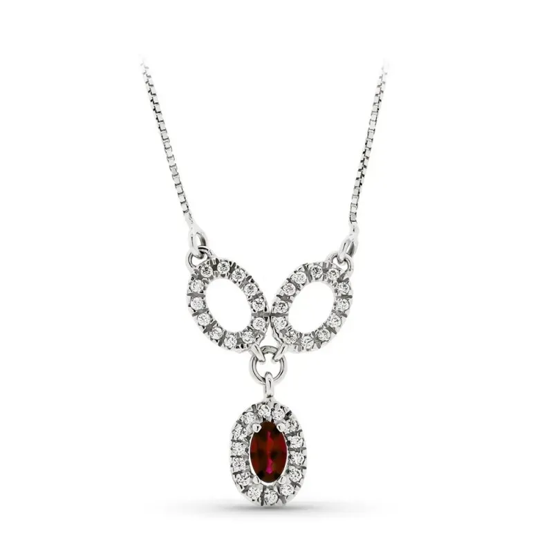 Gargantilla oro blanco 18k mujer tres ovales calados combinados piedr