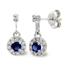 Pendientes oro blanco 18k mujer largos circonitas combinadas piedra c