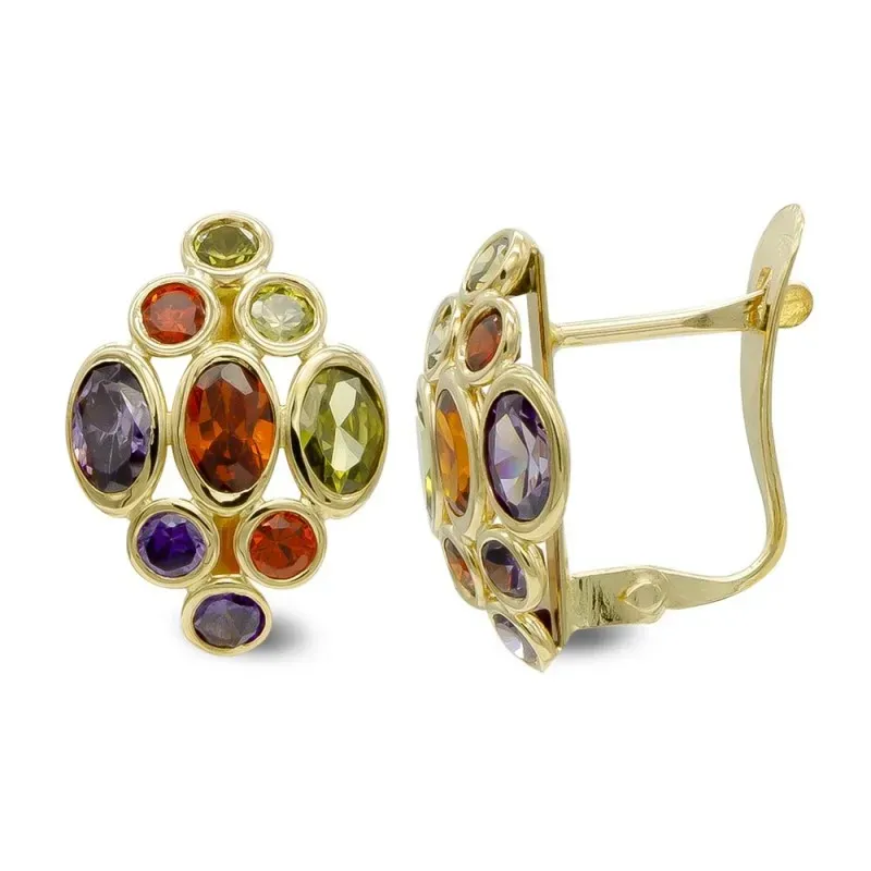 Pendientes oro 18k mujer forma rombo piedras colores ovaladas combina