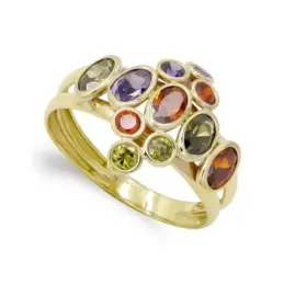 Sortija oro 18k mujer piedras ovaladas colores combinadas