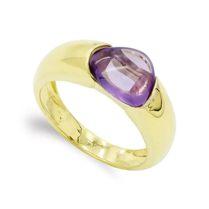 Sortija oro 18k mujer piedra ovalada color centro combinada lisa